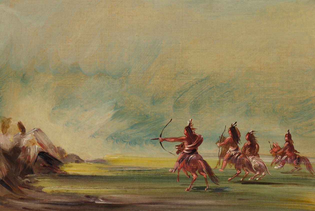 Comanche som ger pilar till medicinklippan, 1837-1839. av George Catlin
