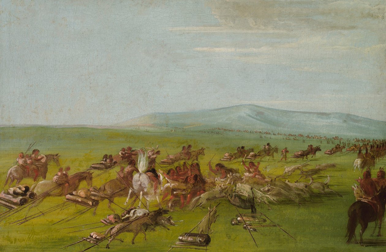 Comanche flyttar läger, hundslagsmål på väg av George Catlin