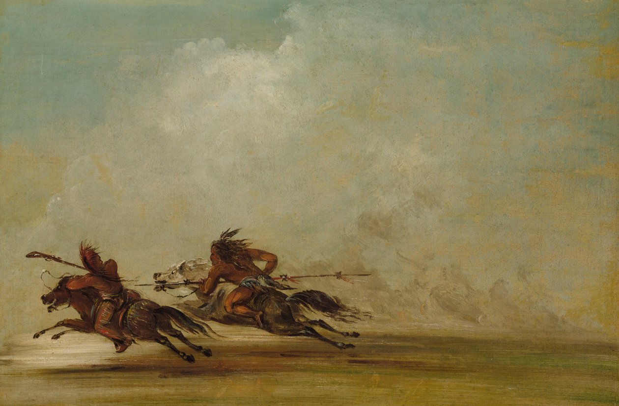 Comanche-krigare lurar en Osage i full fart av George Catlin
