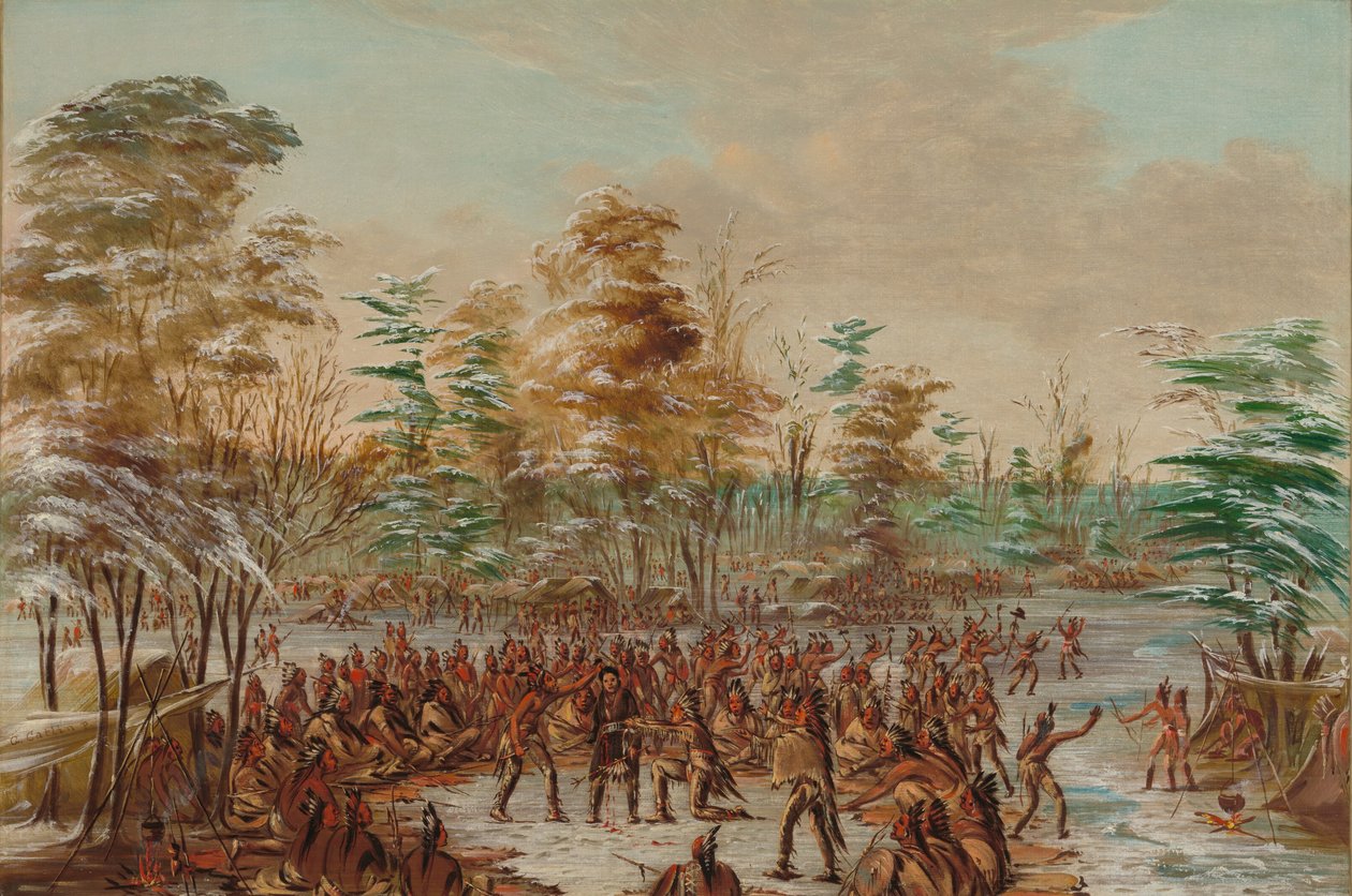 De Tonty stämmer för fred i Iroquois Village. 2 januari 1680, 18471848. av George Catlin