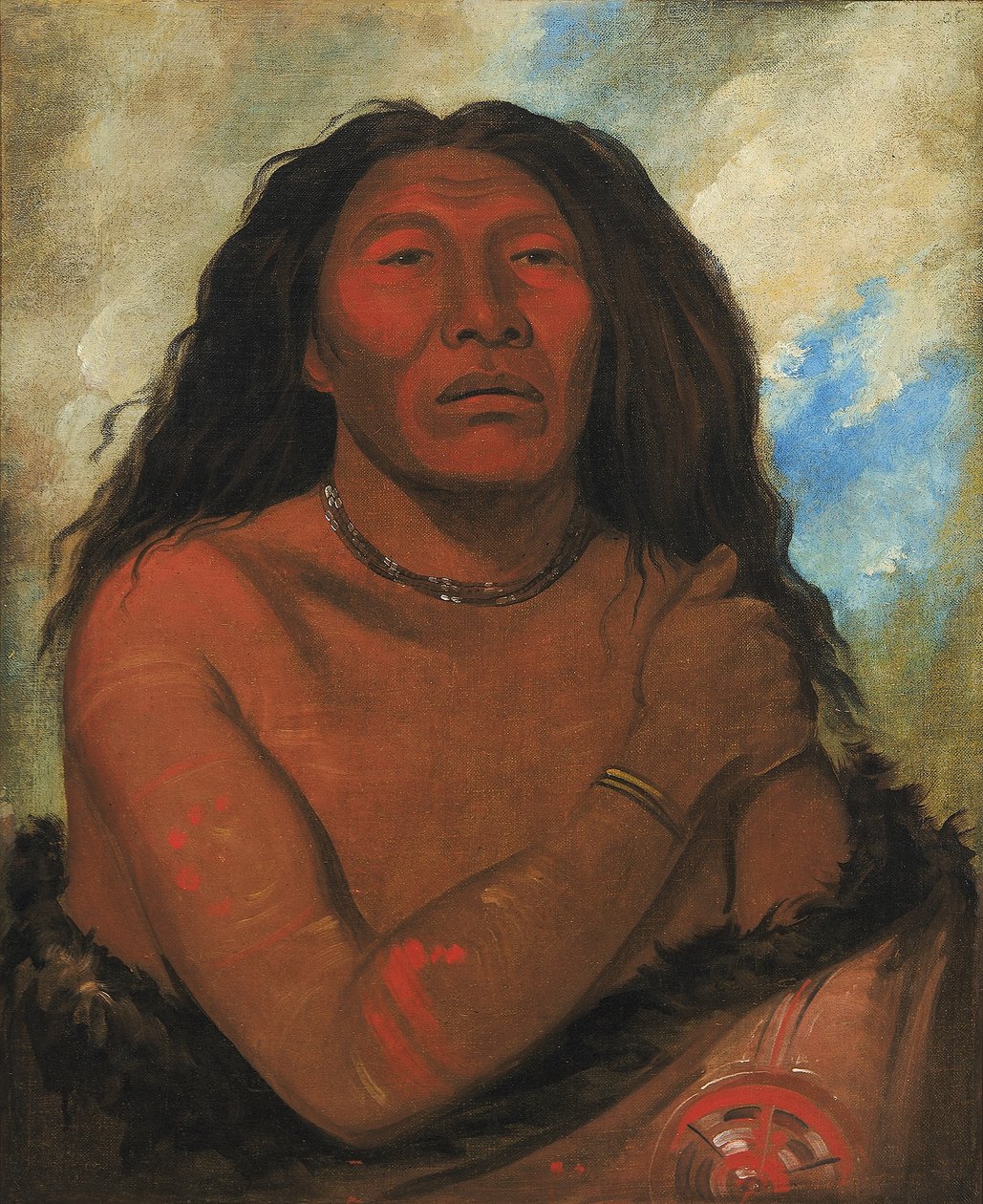 Duhk-gits-o-ó-see, Red Bear, en framstående krigare av George Catlin
