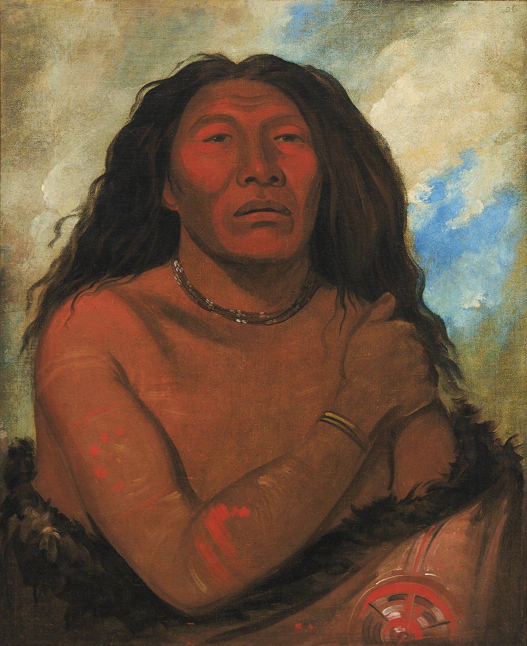 Duhk-gits-o-ó-see, Red Bear, a Distinguished Warrior, 1832. av George Catlin
