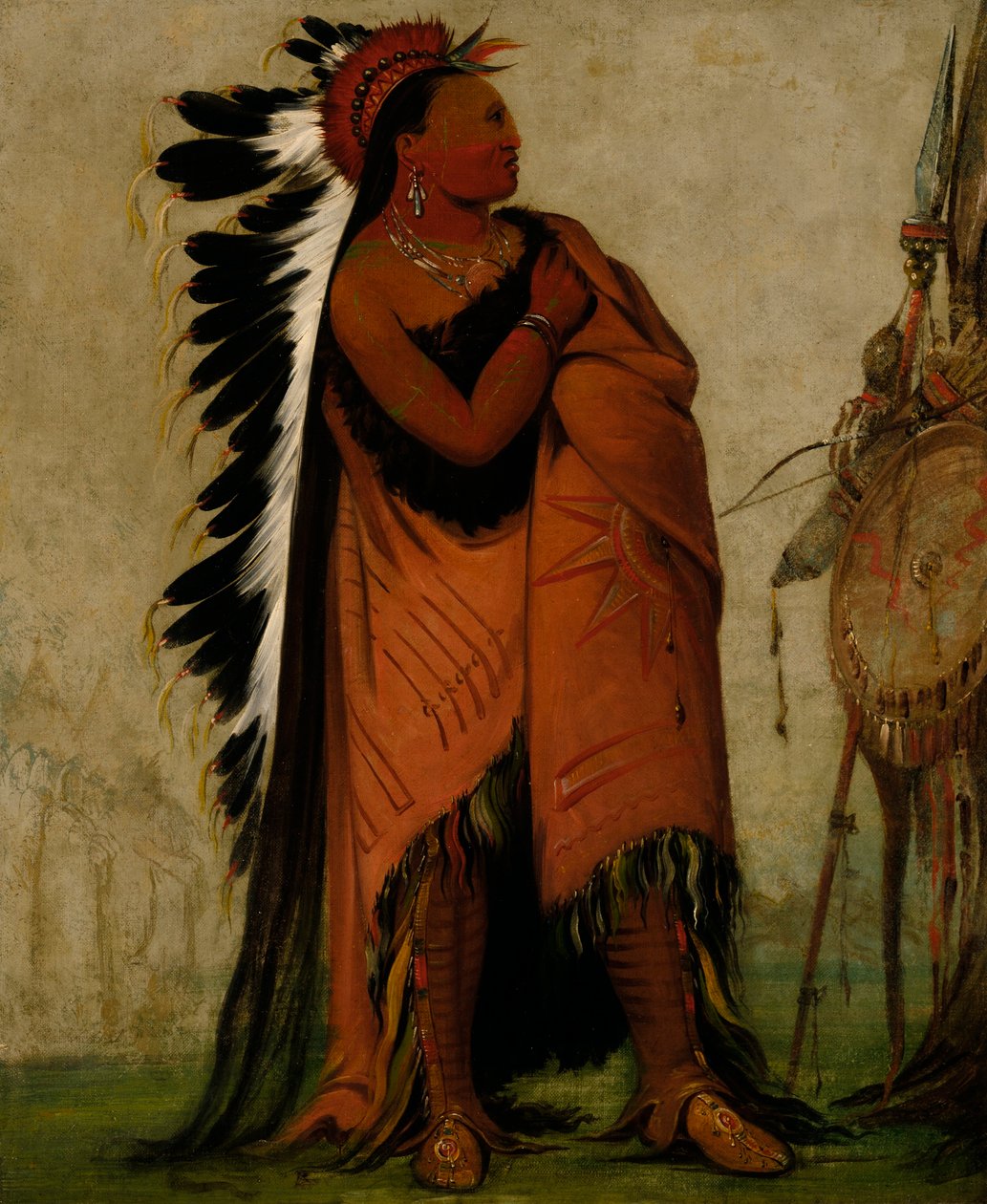 Eé-hee-a-duck-cée-a, han som sätter upp sitt hår innan av George Catlin