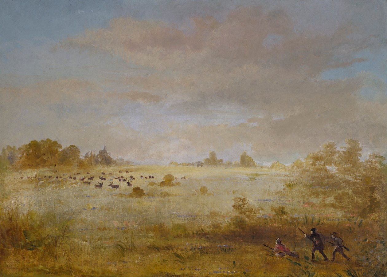 Älgar betar på en höstprärie av George Catlin
