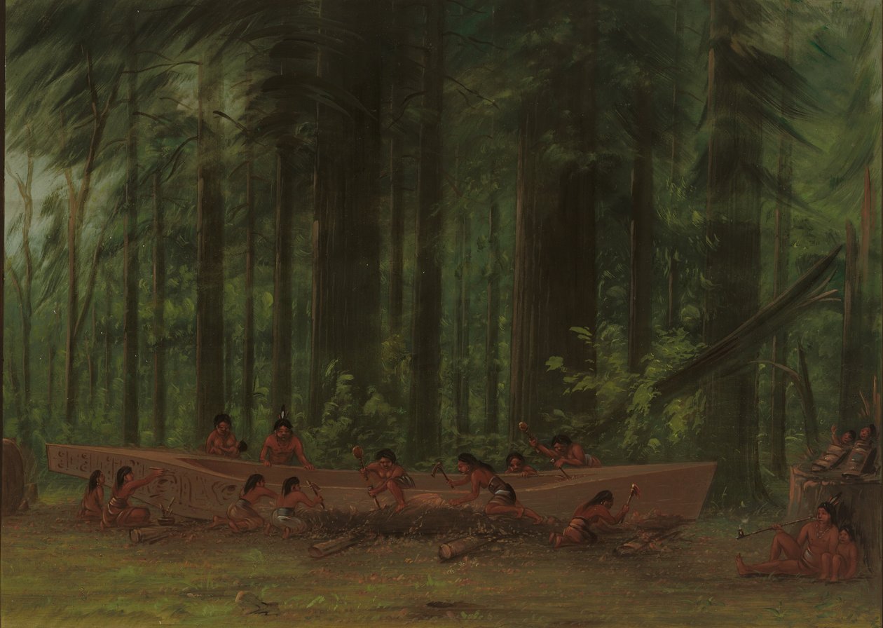 Utgrävning av en kanot - Nayas-indianer, 18551869. av George Catlin