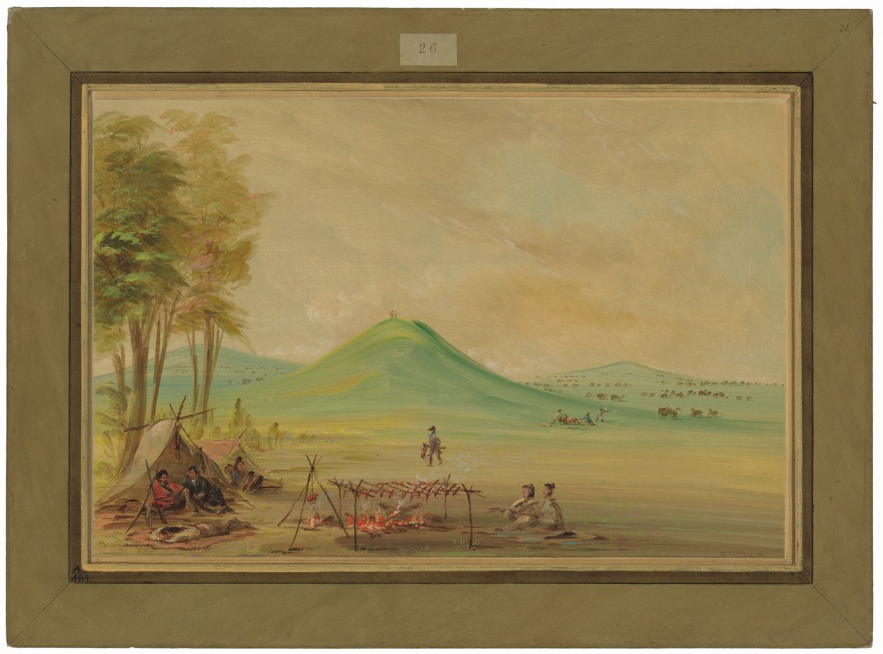 Expeditionen slog läger på en prärie i Texas.  April 1686 av George Catlin