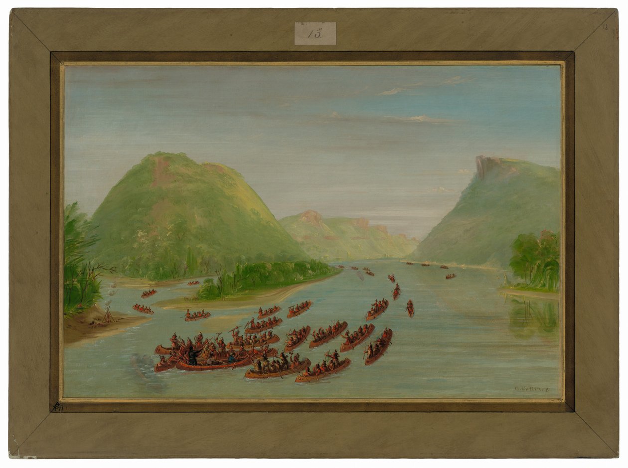 Fader Hennepin och två följeslagare tas till fånga av siouxerna. April 1680 av George Catlin