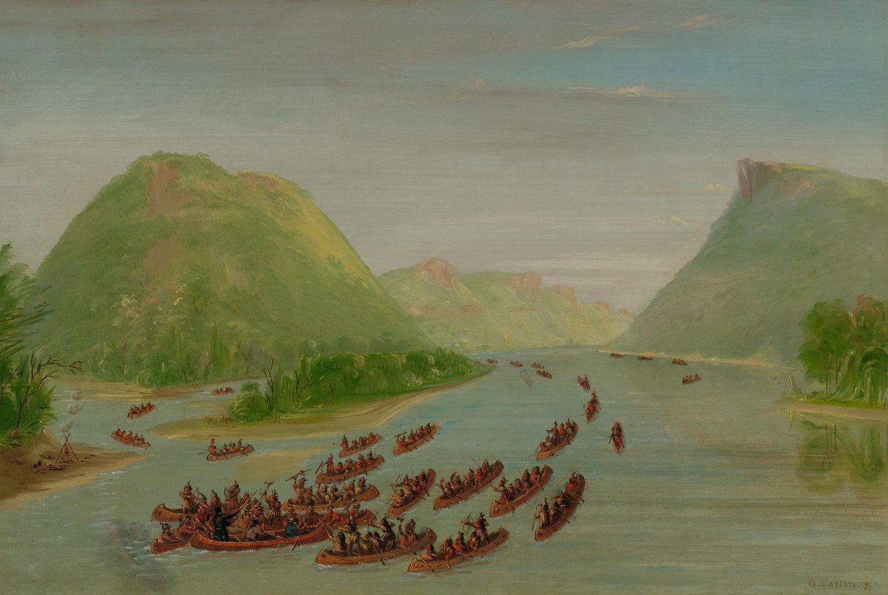 Fader Hennepin och två följeslagare gjordes till fångar av siouxerna. april 1680, 18471848. av George Catlin