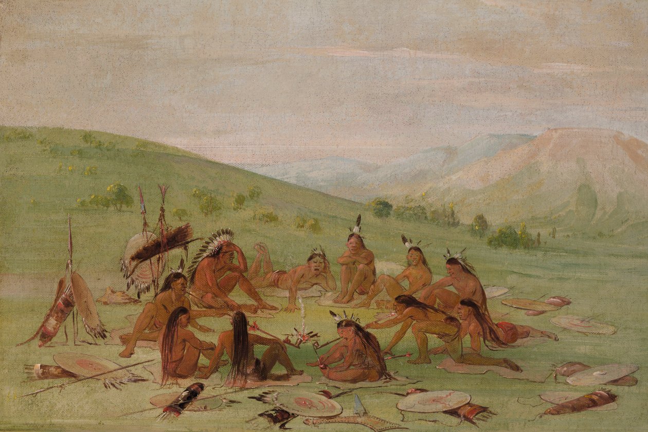 Foot War Party in Council, Mandan, 1835-1837. av George Catlin