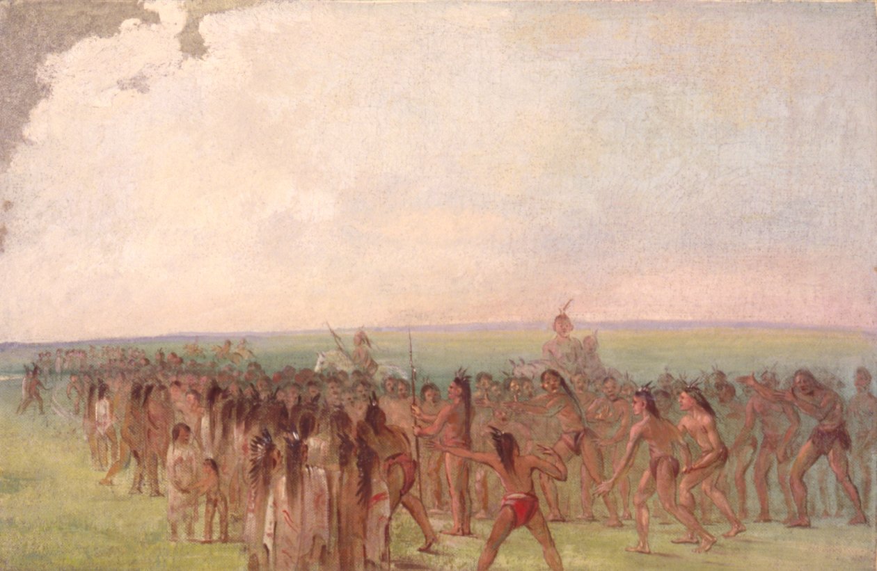 Fotlöpning bakom Mandan Village av George Catlin