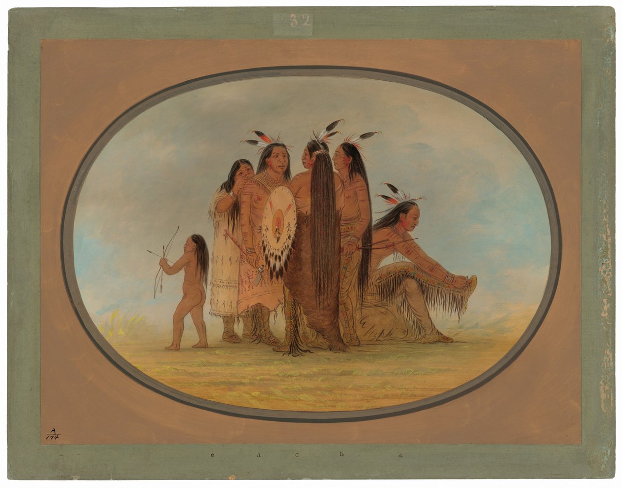Fyra Mandan Warriors, en flicka och en pojke av George Catlin