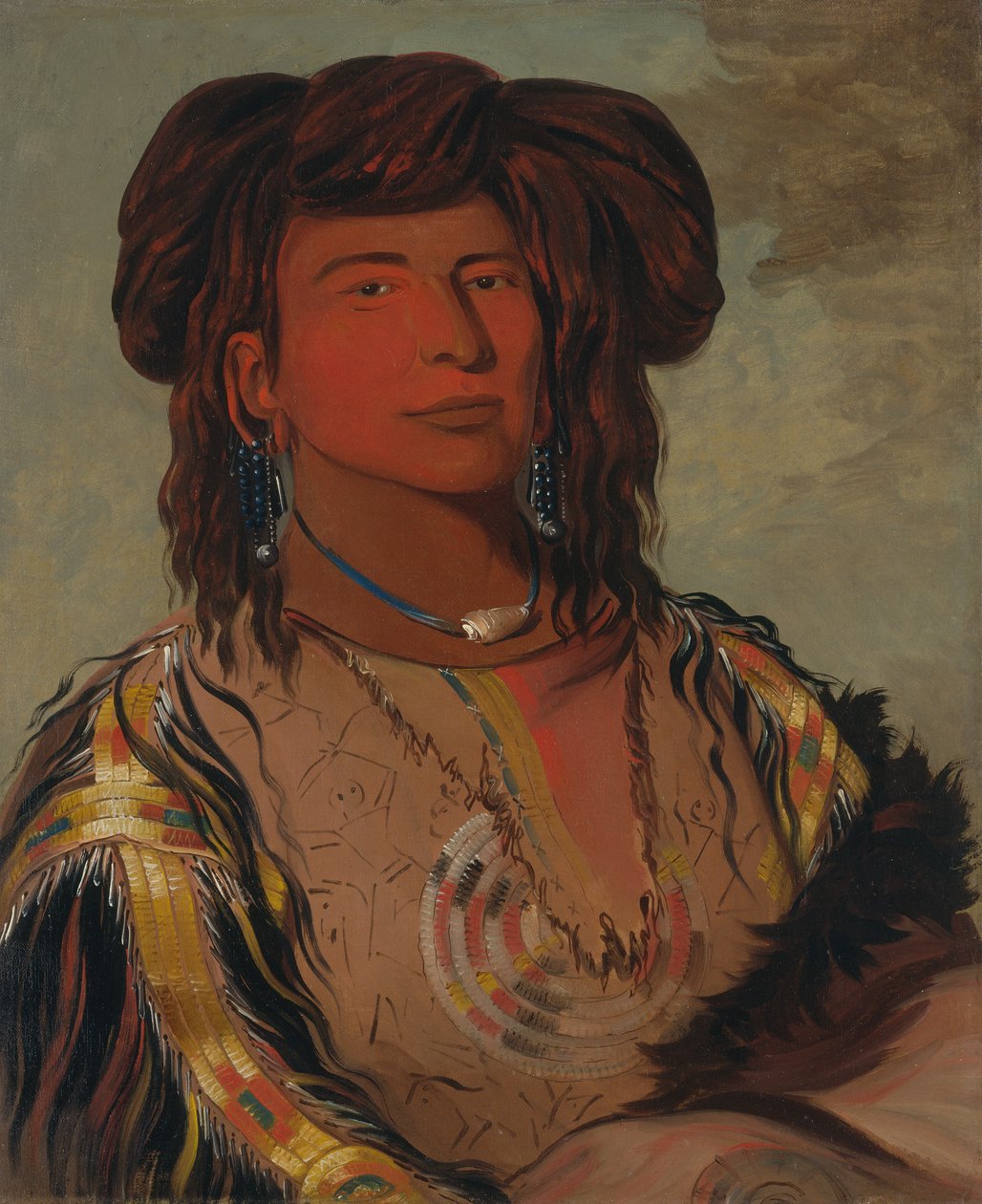 Ha-wón-je-tah, One Horn, chef för Miniconjou-stammen, 1832. av George Catlin
