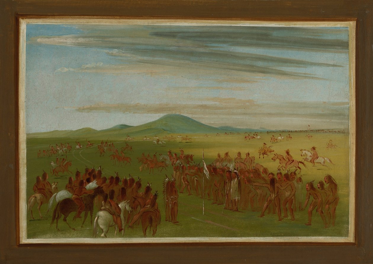 Hästkapplöpning på en bana bakom Mandan Village av George Catlin