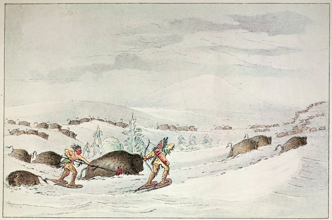 Jaga buffel på snöskor av George Catlin