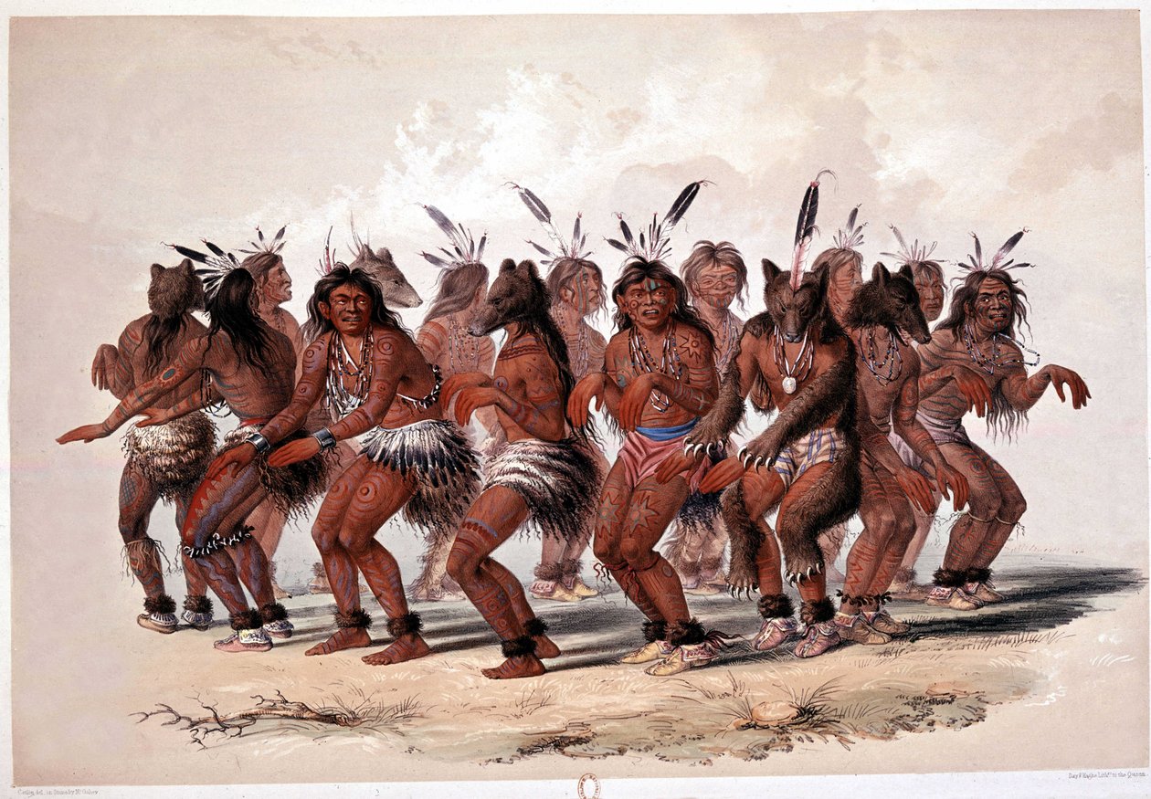 Indian Bear Dance - Litografi av George Catlin av George Catlin