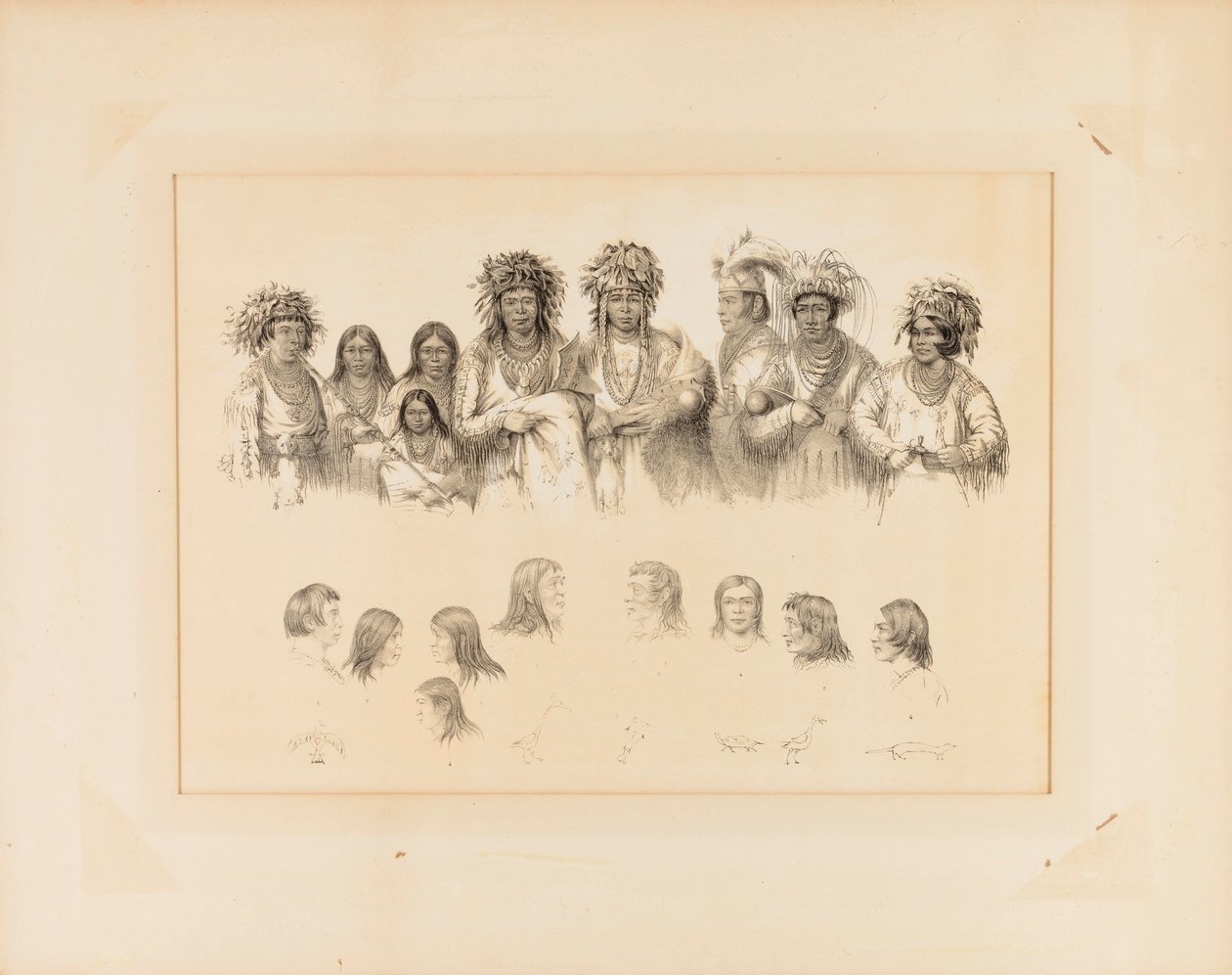 Indianer: 9 manliga och kvinnliga torsos; 9 huvuden, profiler - nr 28 av George Catlin