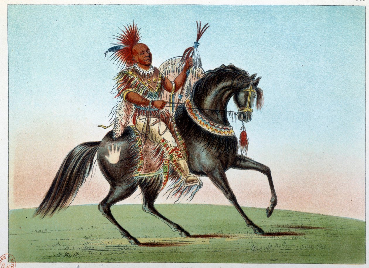 Indians of America: Ridsporträtt av en indianhövding från stammen Sachsen och rävar. Illustration av George Catlin (1794-1872) av George Catlin