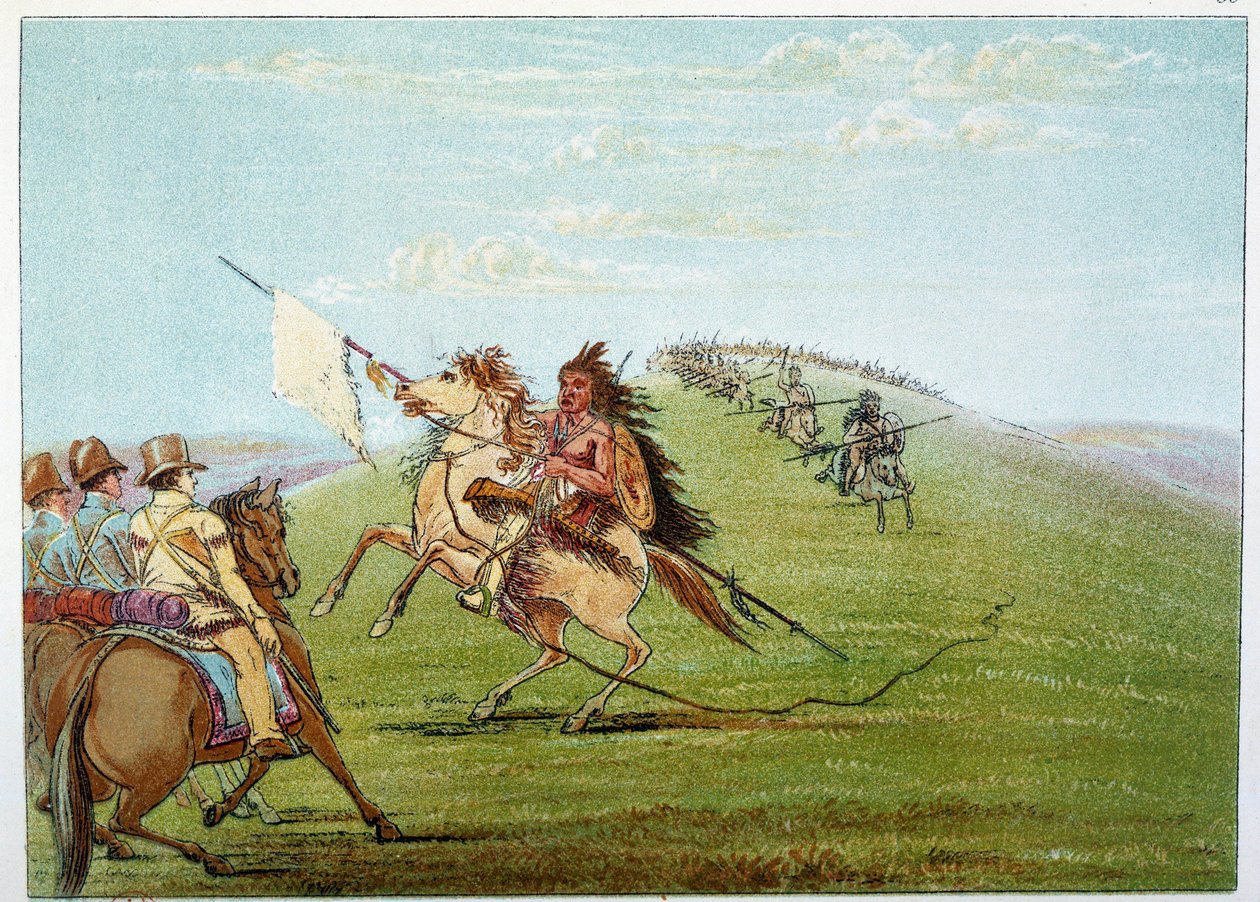 Indians of America: Indianer befallde mot armén. Illustration av George Catlin (1794-1872) av George Catlin