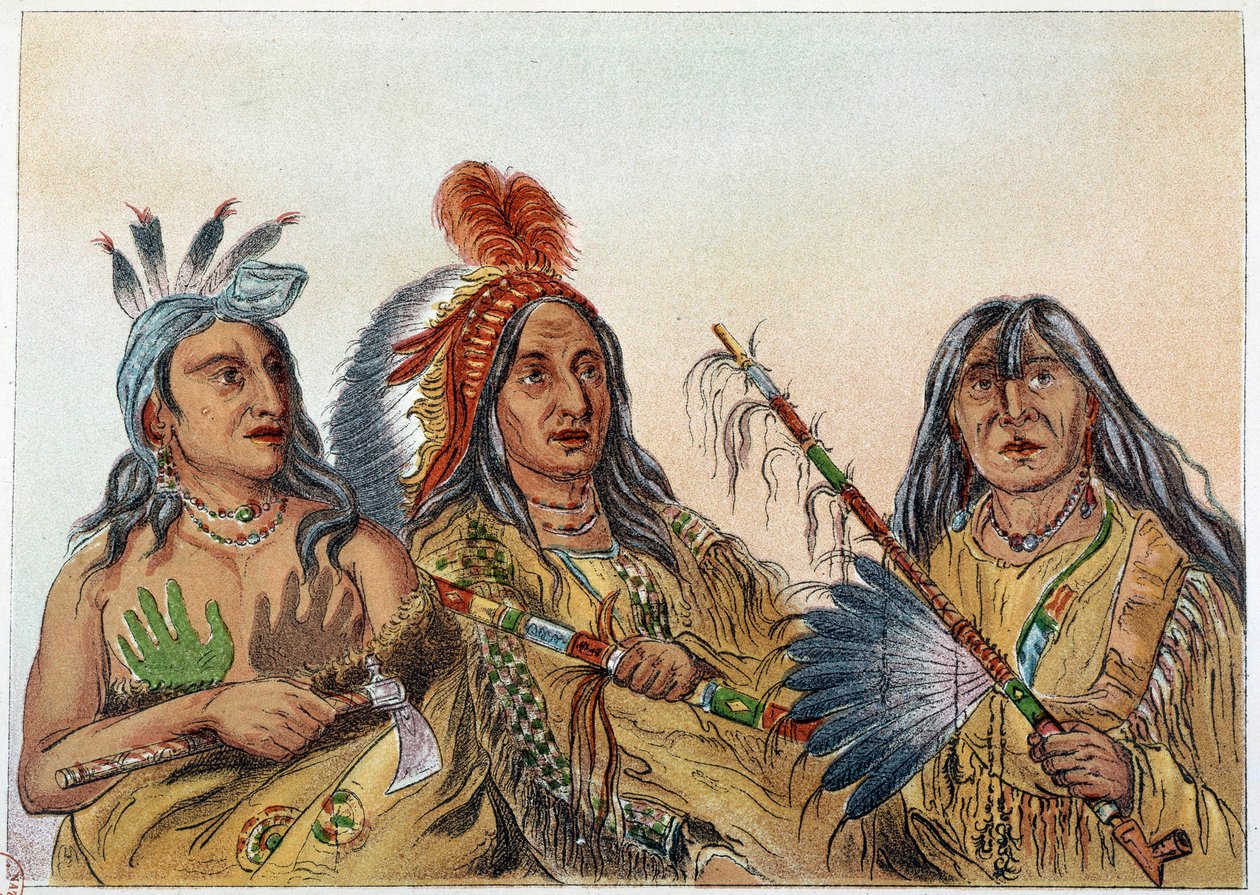 Indians of America: Porträtt av Sioux-hövdingar vars rivalitet var konstant. Illustration av George Catlin (1794-1872) av George Catlin