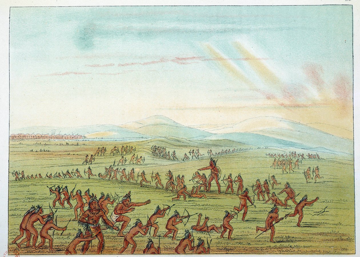 Indians of America: undervisning i jakt för Mandans barn mellan 7 och 15 år. Illustration av George Catlin (1794-1872) av George Catlin