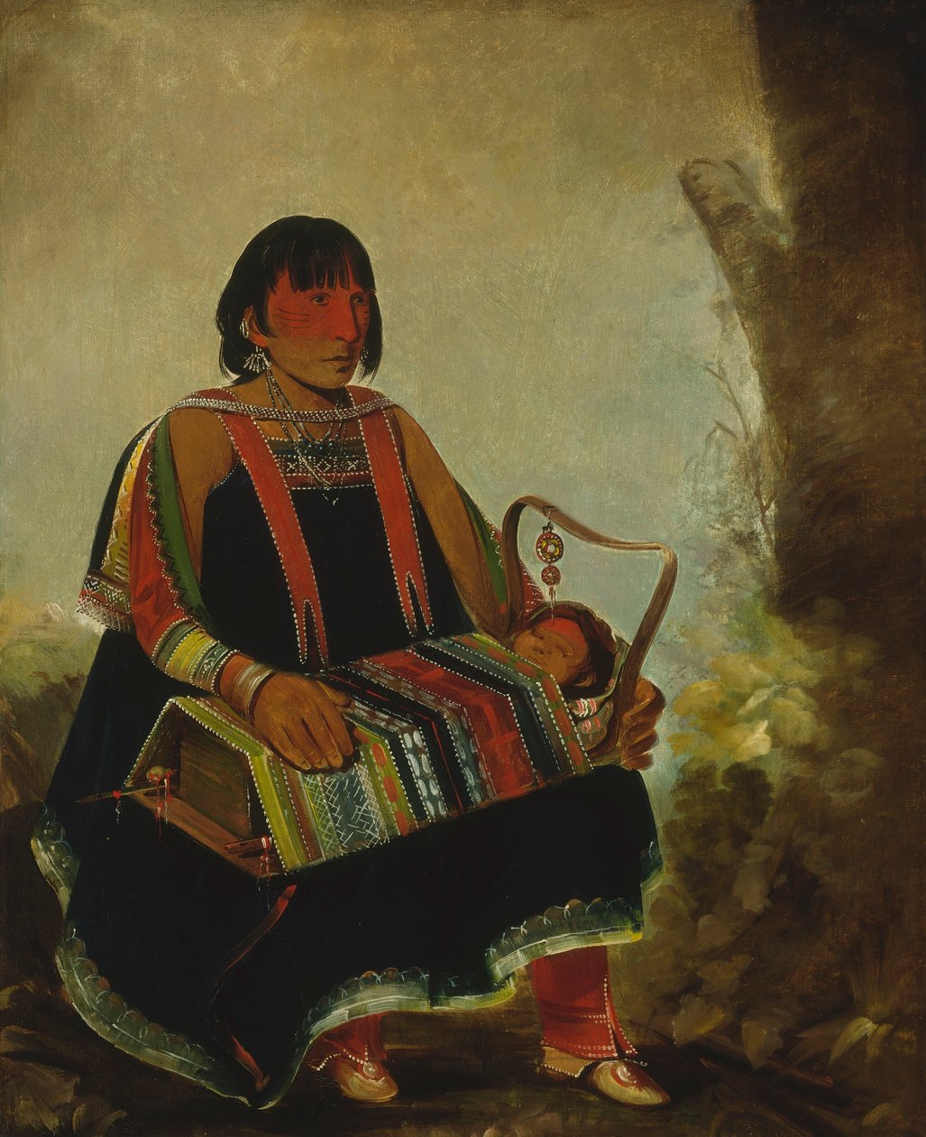 Jú-ah-kís-gaw, kvinna med sitt barn i en vagga av George Catlin