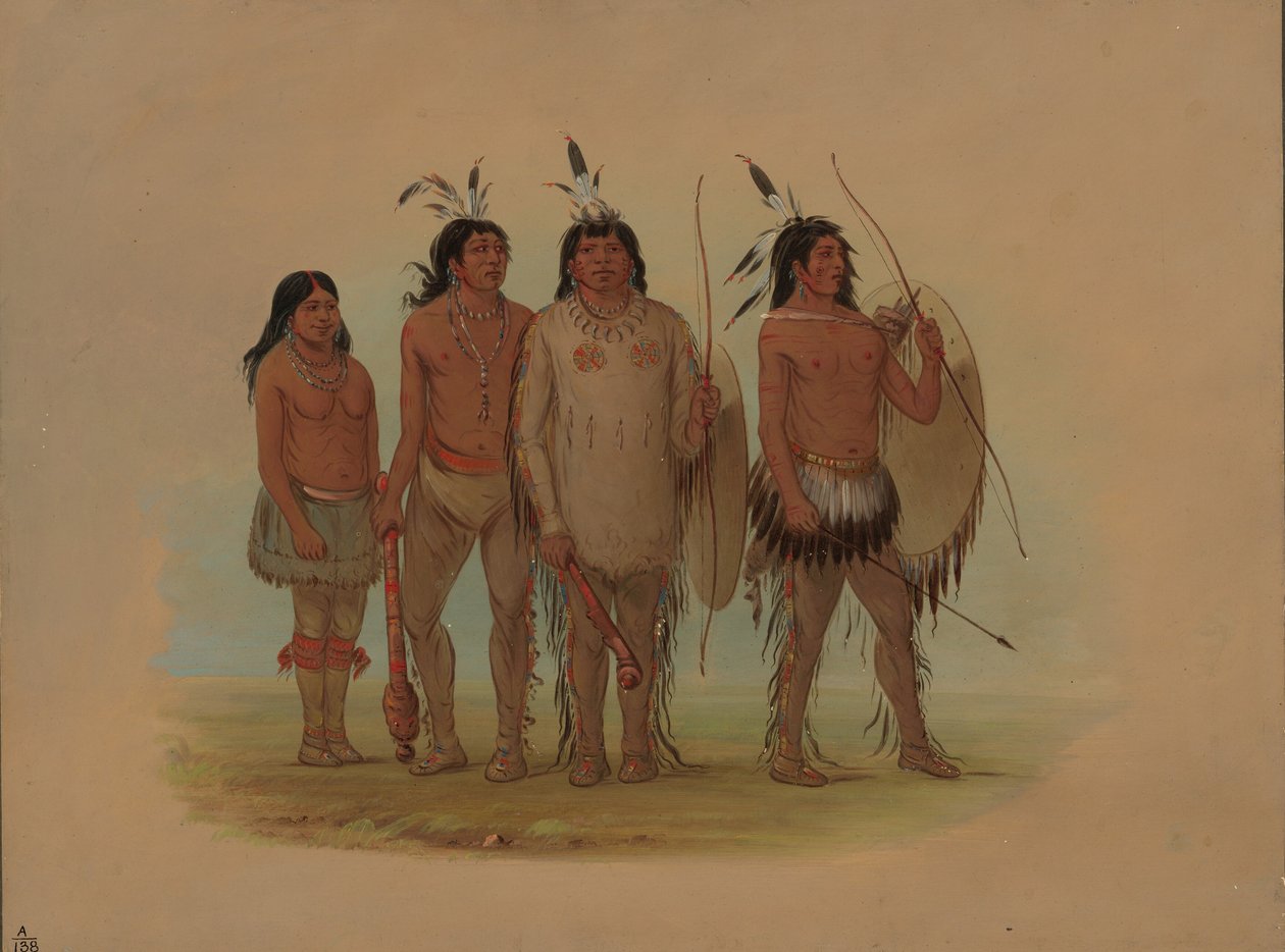 Kiowa-hövding, hans fru och två krigare, 18611869. av George Catlin