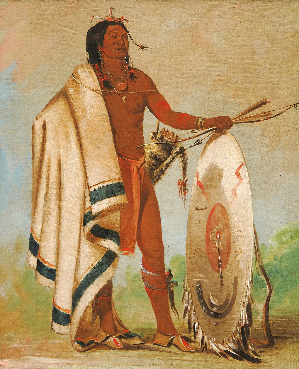 Kotz-a-tó-ah, Smoked Shield, a Distinguished Warrior, 1834. av George Catlin