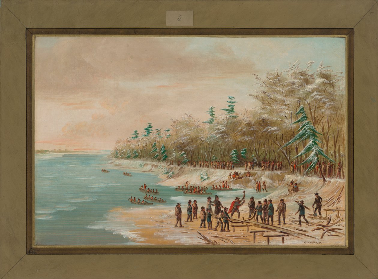 La Salle driver den första bulten för gripen, 26 januari 1679, 1847-48 av George Catlin