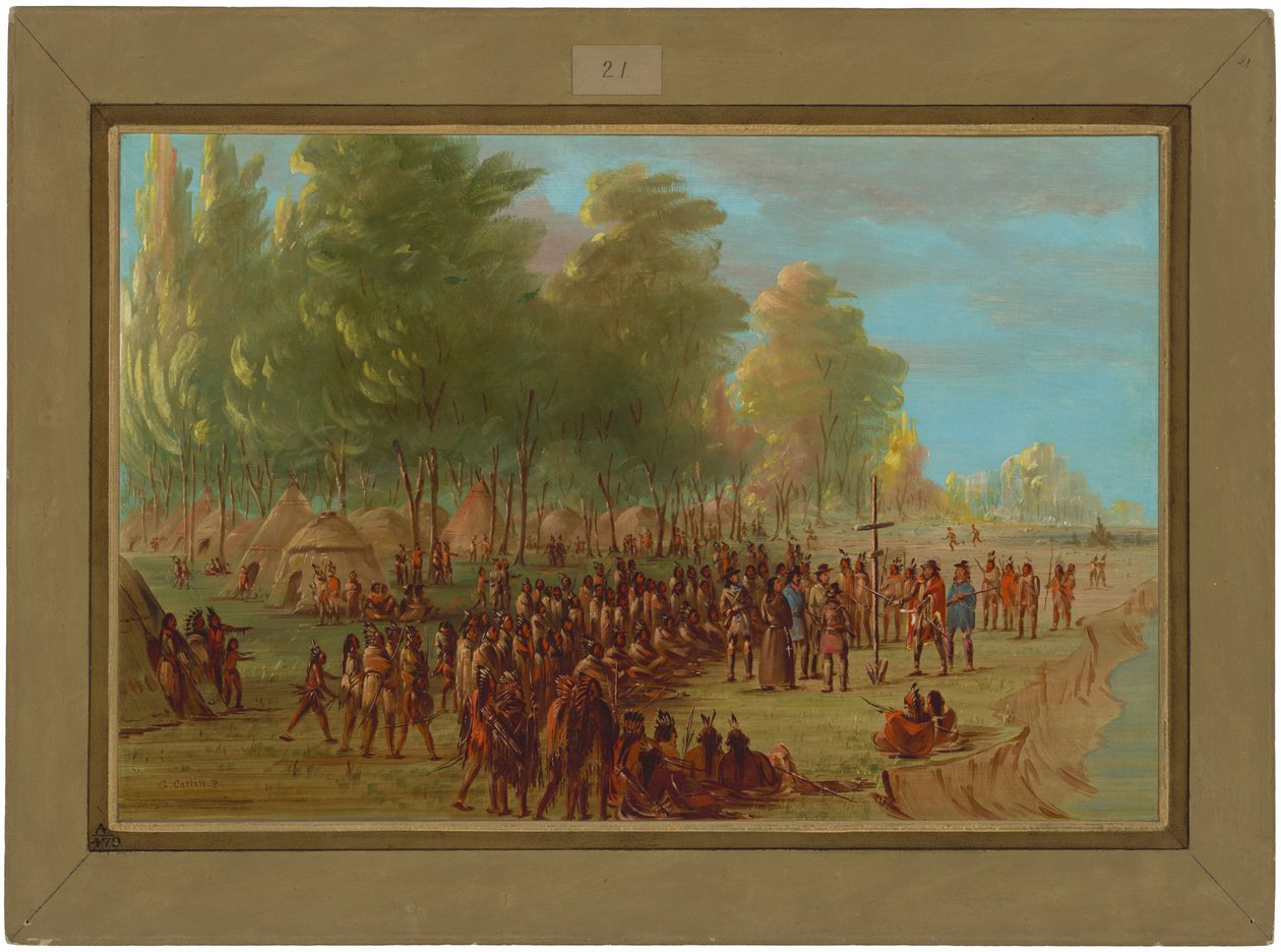 La Salle reser ett kors och tar landet i besittning. 25 mars 1682 av George Catlin