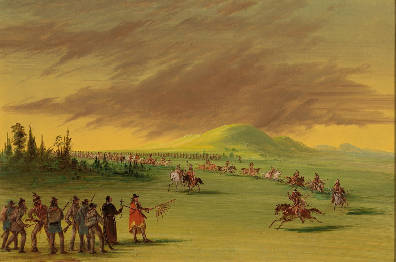 La Salle möter ett krigsparti av Cenis-indianer på en prärie i Texas. 25 april 1686, 18471848. av George Catlin
