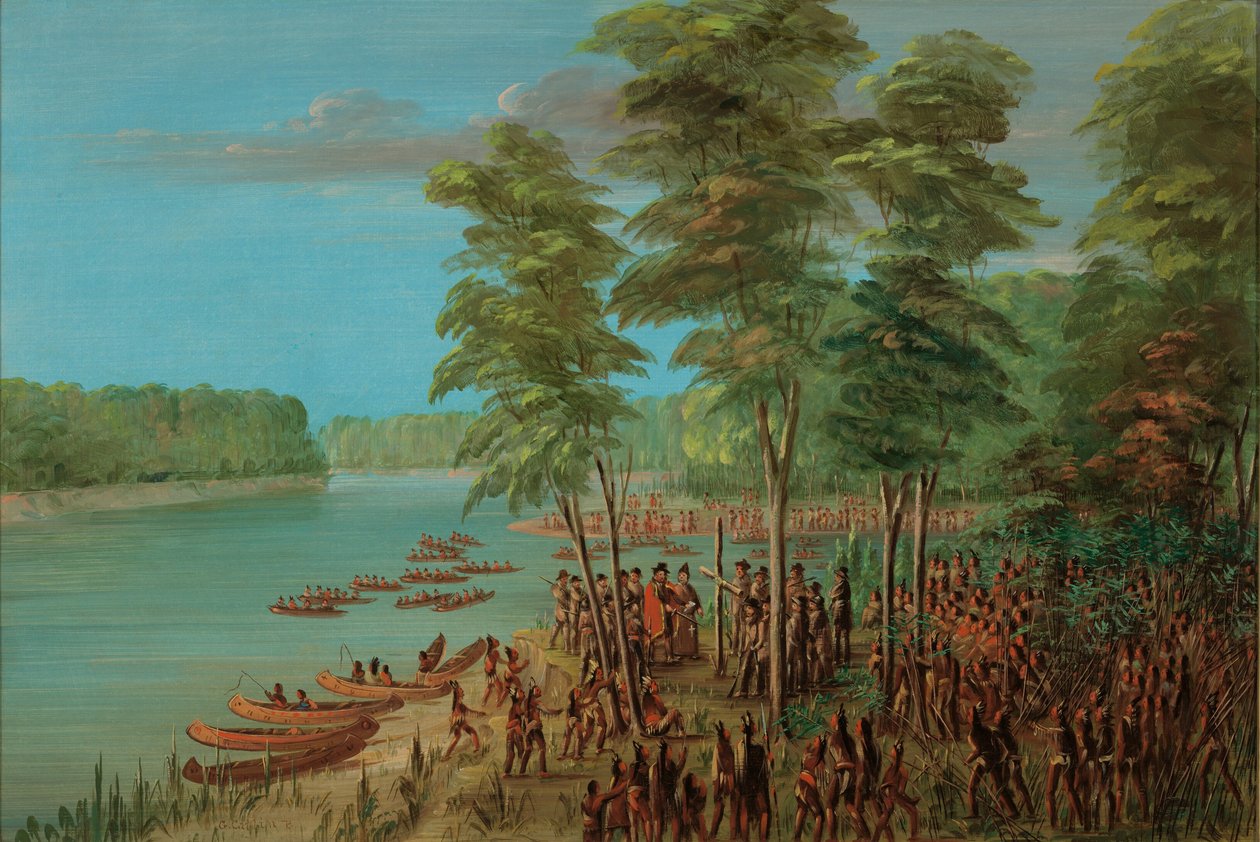 La Salle tar landet i besittning vid munnen av Arkansas. 10 mars 1682, 18471848. av George Catlin