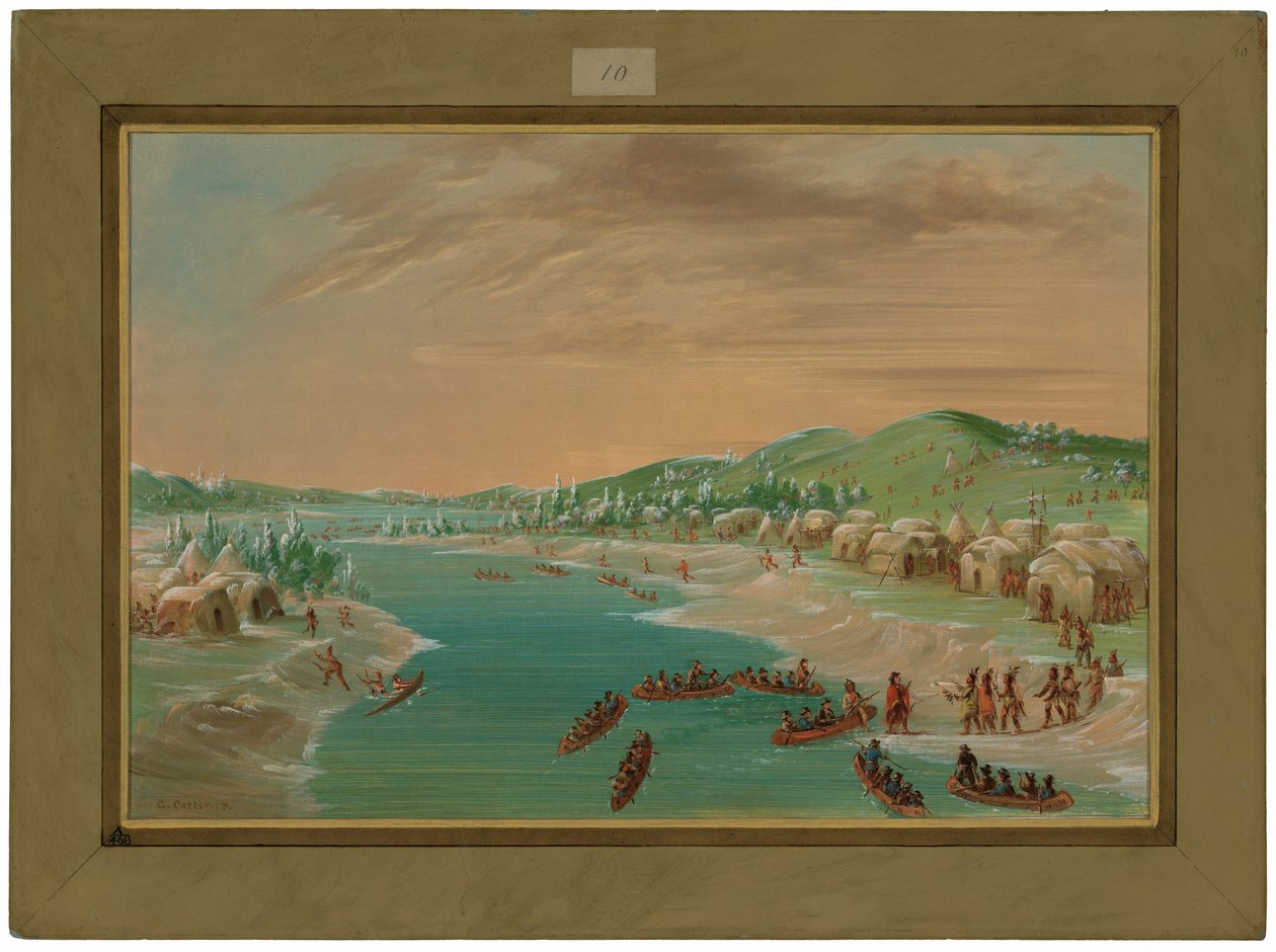 La Salle och hans följe anländer till Illinois-indianernas by.  1 januari 1680 av George Catlin