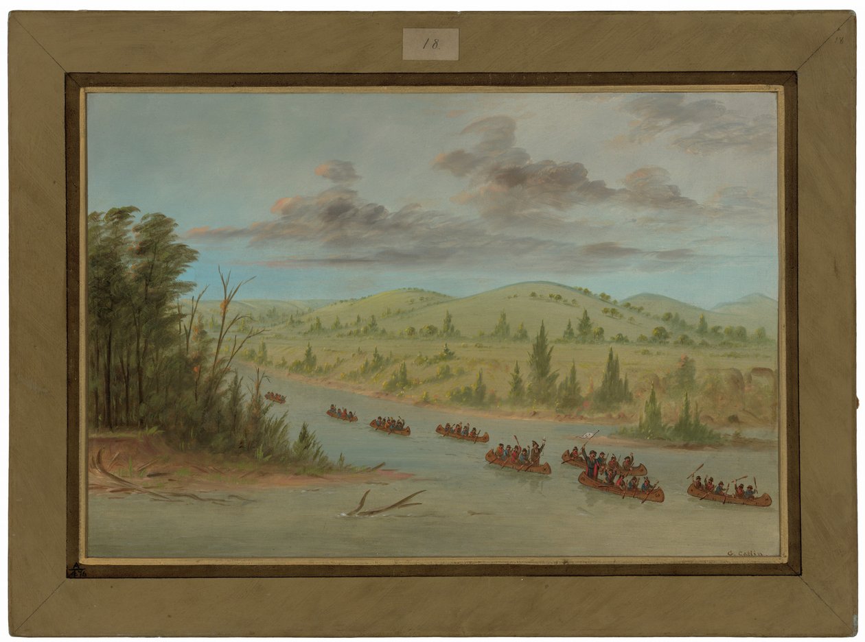 La Salles fest på väg in i Mississippi i kanoter. 6 februari 1682 av George Catlin