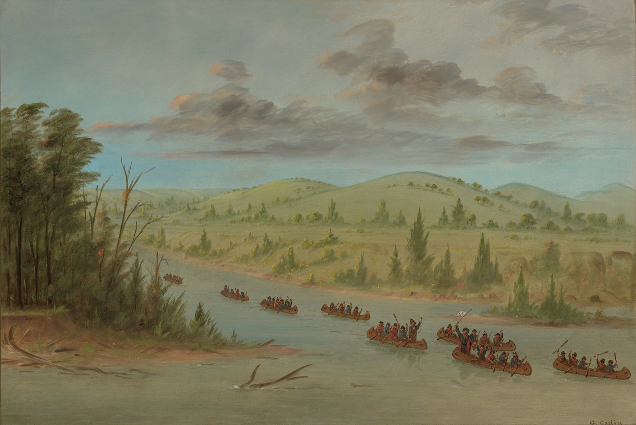 La Salles fest på väg in i Mississippi i kanoter. 6 februari 1682, 18471848. av George Catlin