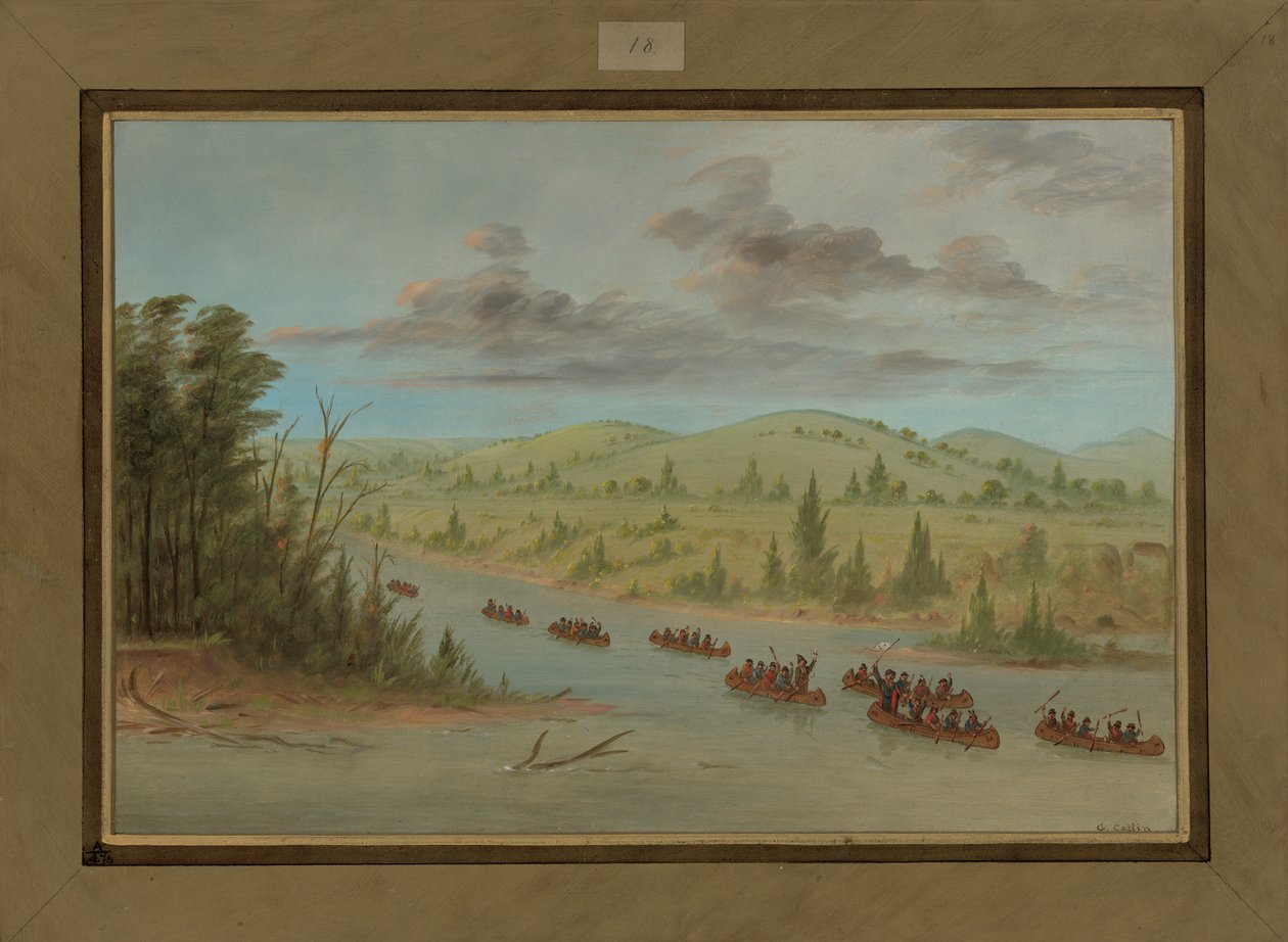 La Salles fest kommer in i Mississippi i kanoter, 6 februari 1682, 1847-48 av George Catlin