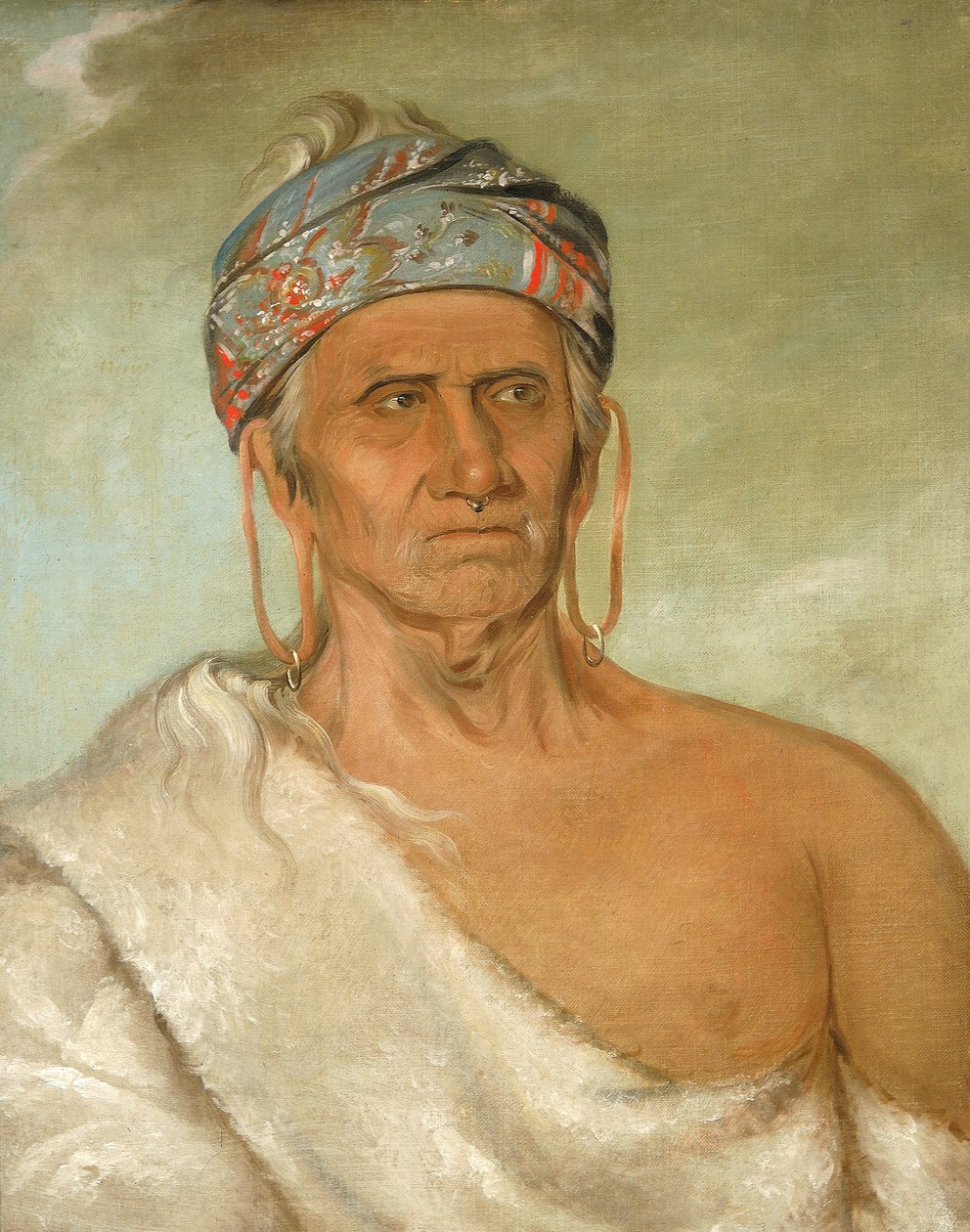 Lay-láw-she-kaw, går uppför floden, en åldrad hövding av George Catlin