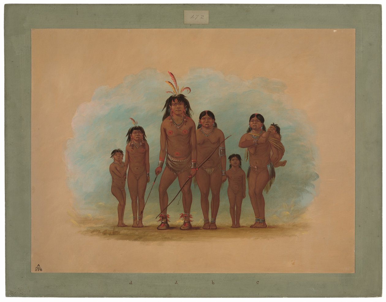 Lengua Chief, hans två fruar och fyra barn av George Catlin