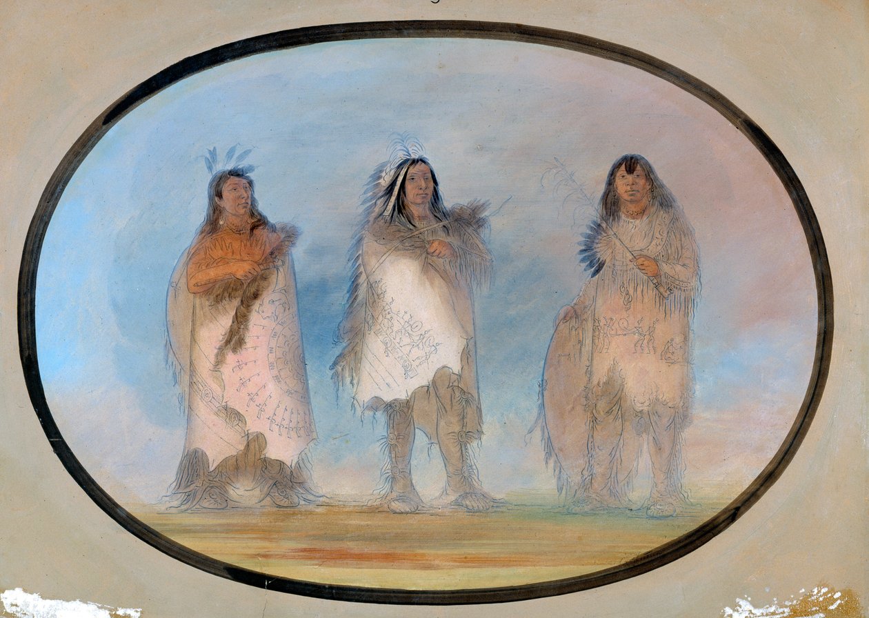 Little Bear, Steep Wind, The Dog, Three Distinguished Warriors of the Sioux Tribe, ca. 1865-1871. av George Catlin