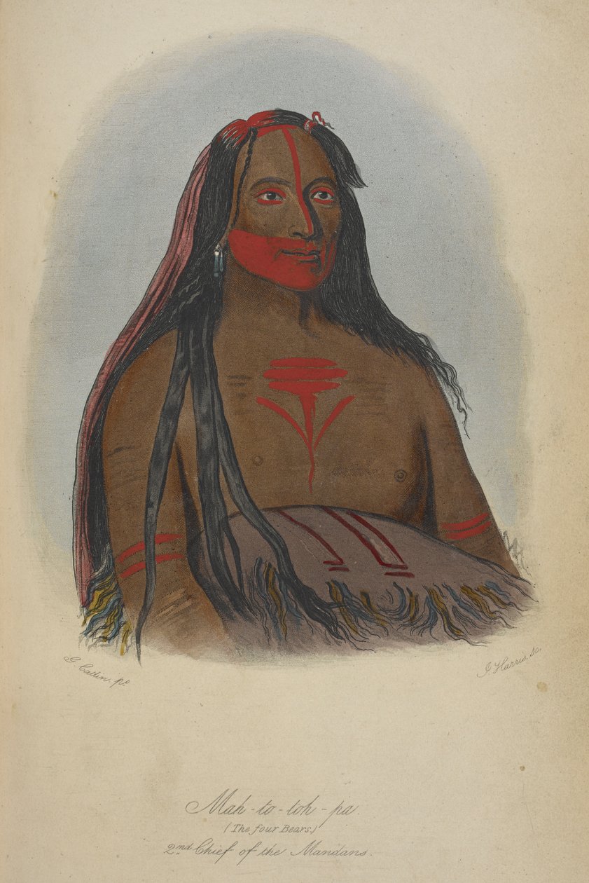 Mah-to-toh-pa (de fyra björnarna) 2:e hövding för mandanerna. av George Catlin