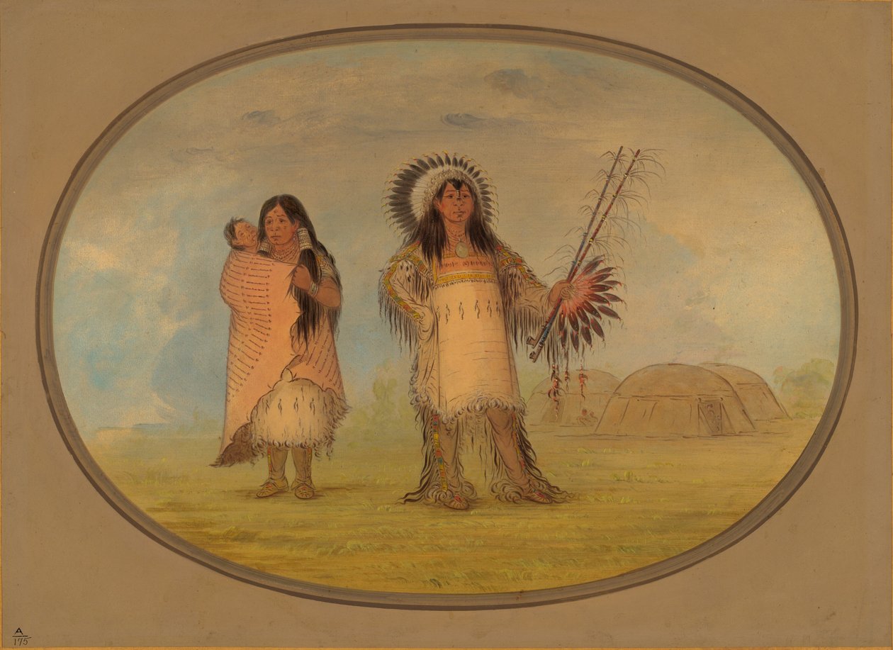 Mandan civilchef, hans fru och barn, 18611869. av George Catlin