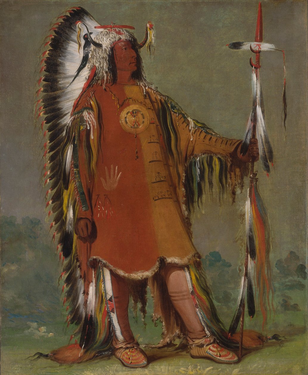 Máh-to-tóh-pa, Fyra björnar, andra hövding, i full klädsel av George Catlin