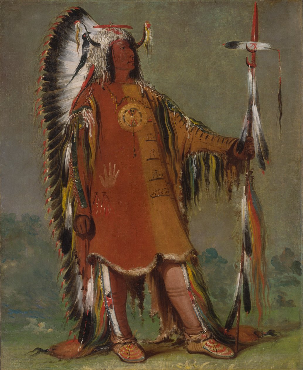 Máh-to-tóh-pa, fyra björnar, andre hövding, i full klädsel, 1832. av George Catlin