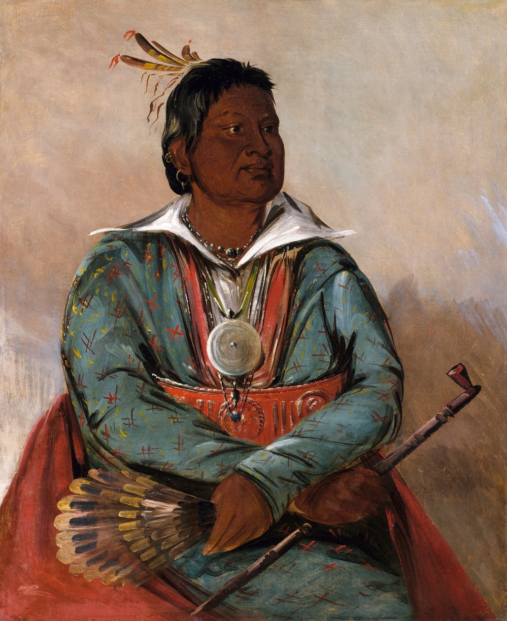 Mó-sho-la-túb-bee, den som släcker och dödar, stammens hövding av George Catlin