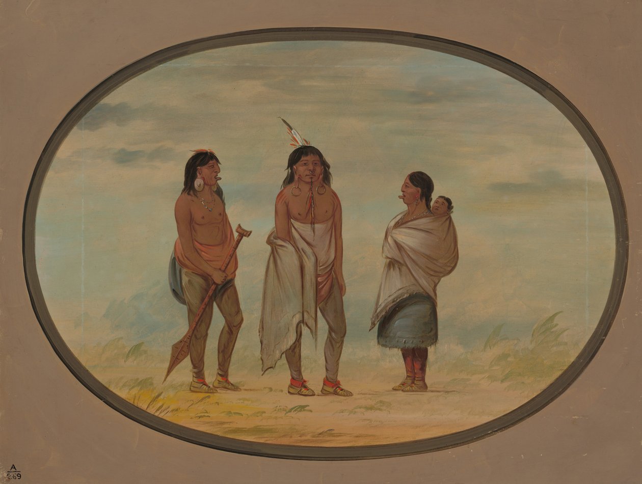Nayas indianhövding, hans fru och en krigare, 18551869. av George Catlin