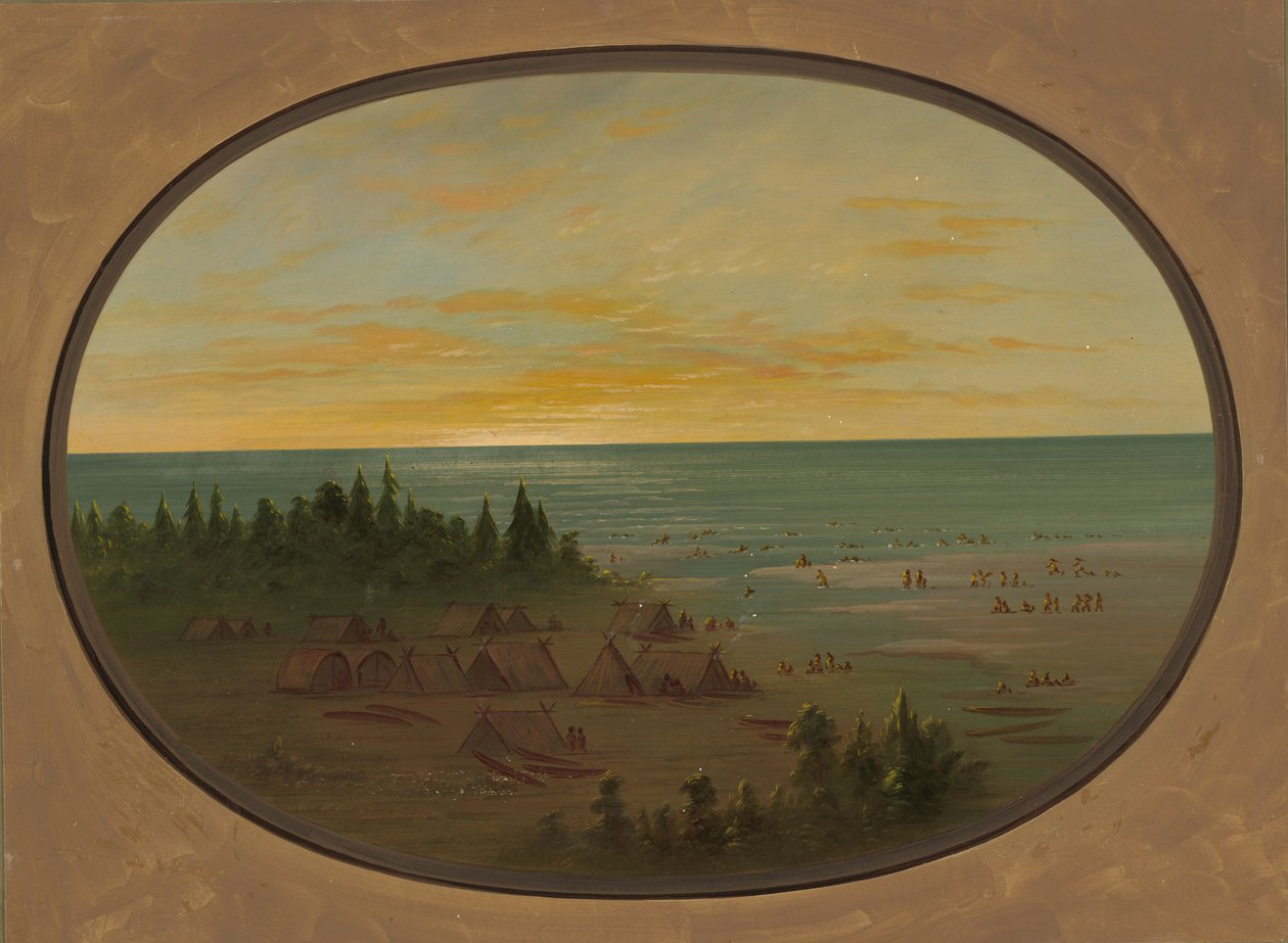 Nayas Village - Indians Bathing, 18551869. av George Catlin