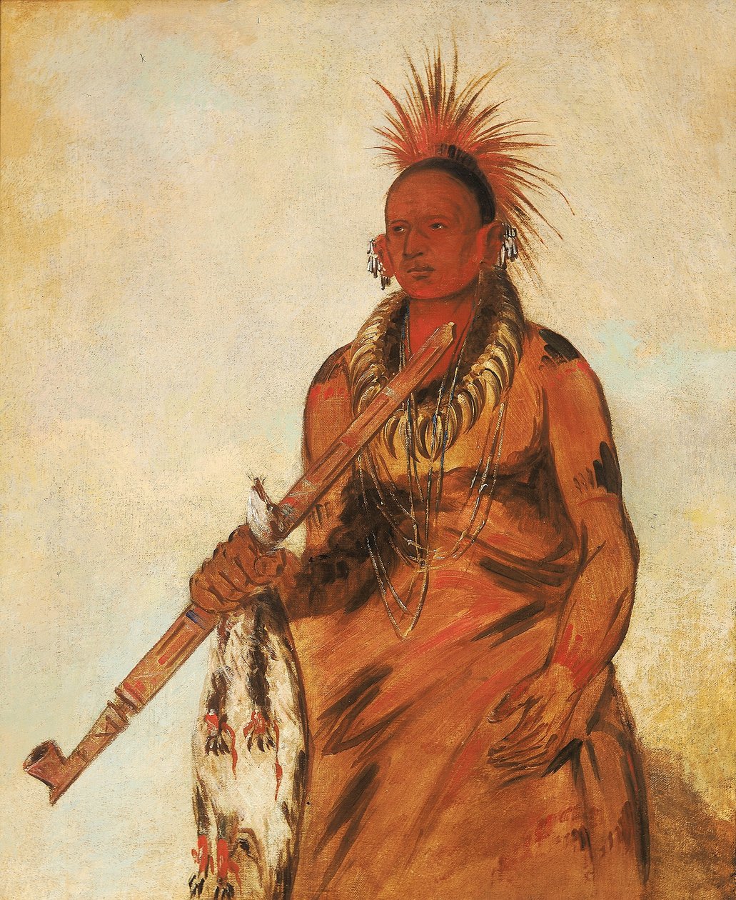No-o-mún-nee, går i regnet, en krigare av George Catlin