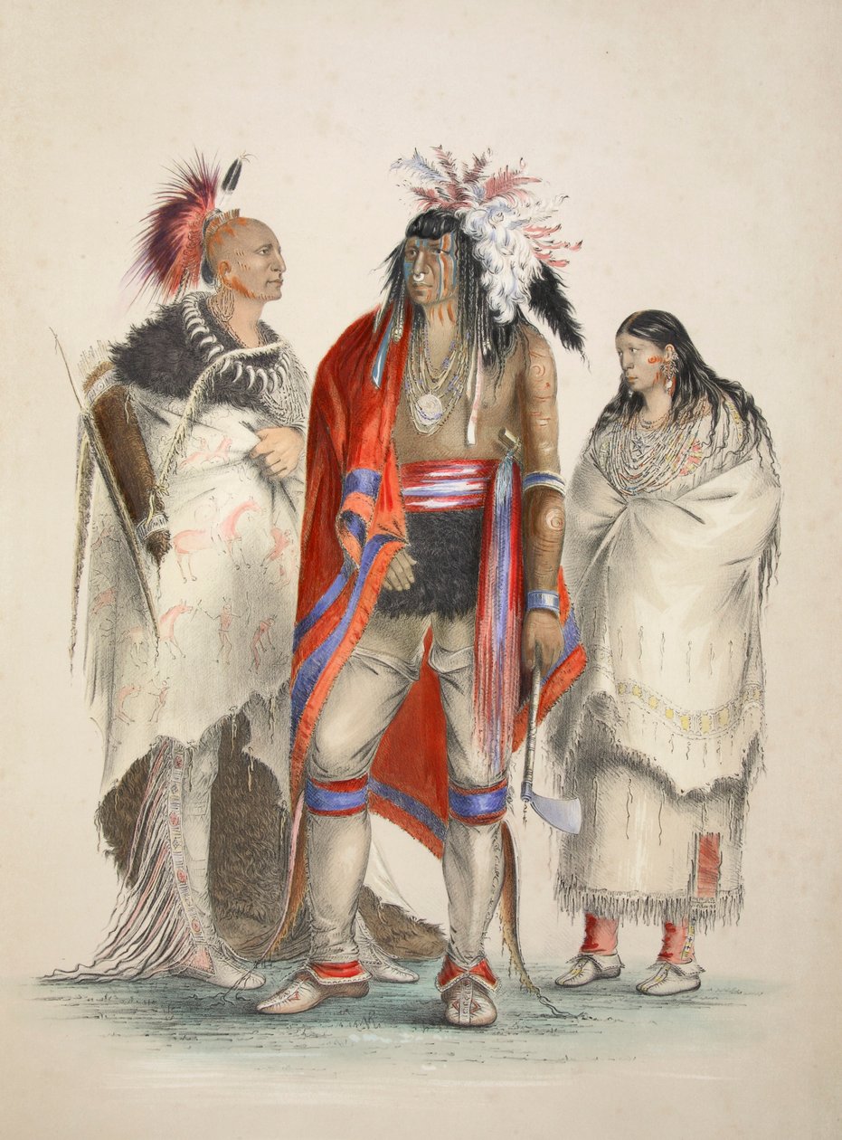 Nordamerikanska indianer, pub. 1845 färglitografi. av George Catlin
