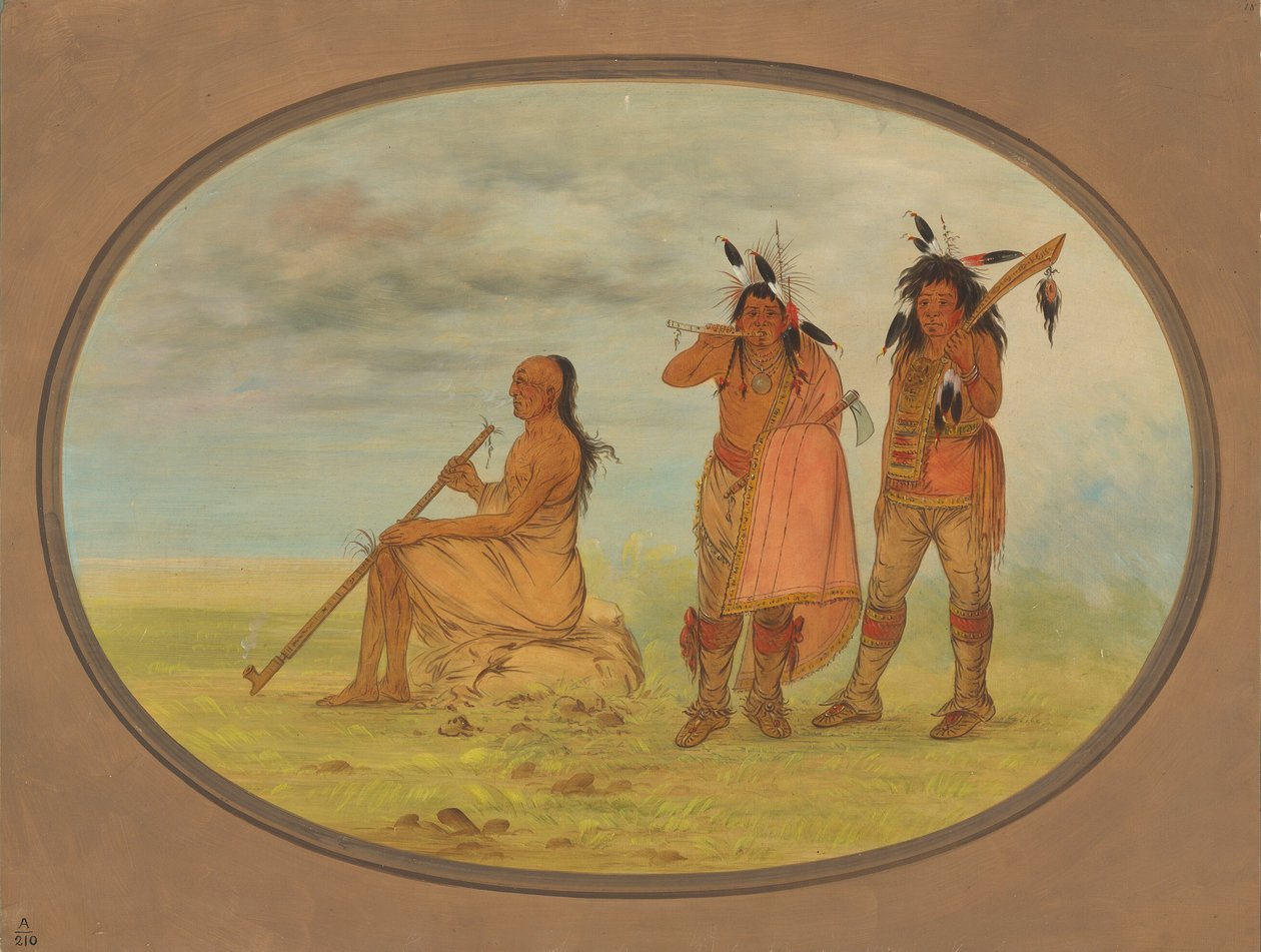 Gammal Menomonie-hövding med två unga beauxer, 18611869. av George Catlin