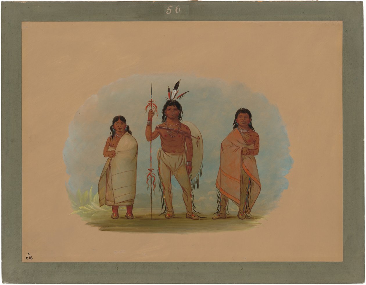 Ottawa Chief, hans fru och en krigare av George Catlin