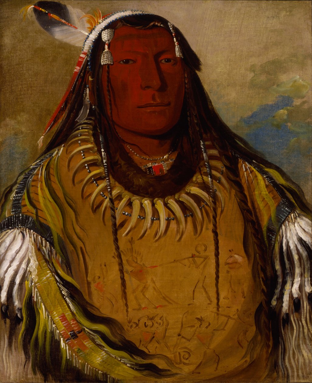 Pa-ris-ka-roó-pa, Två kråkor, en hövding, 1832. av George Catlin